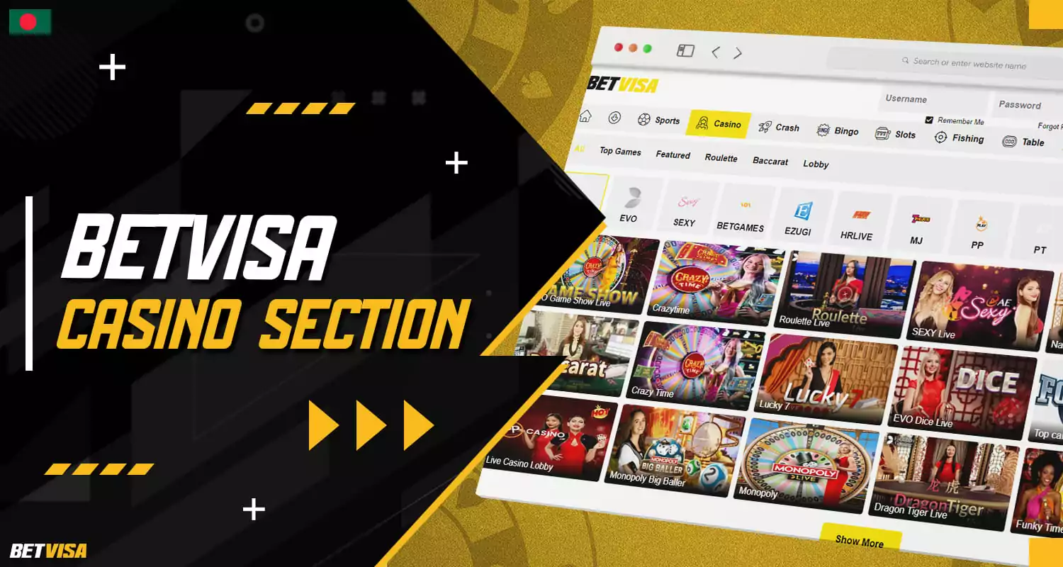 Online casino games section on Betvisa website